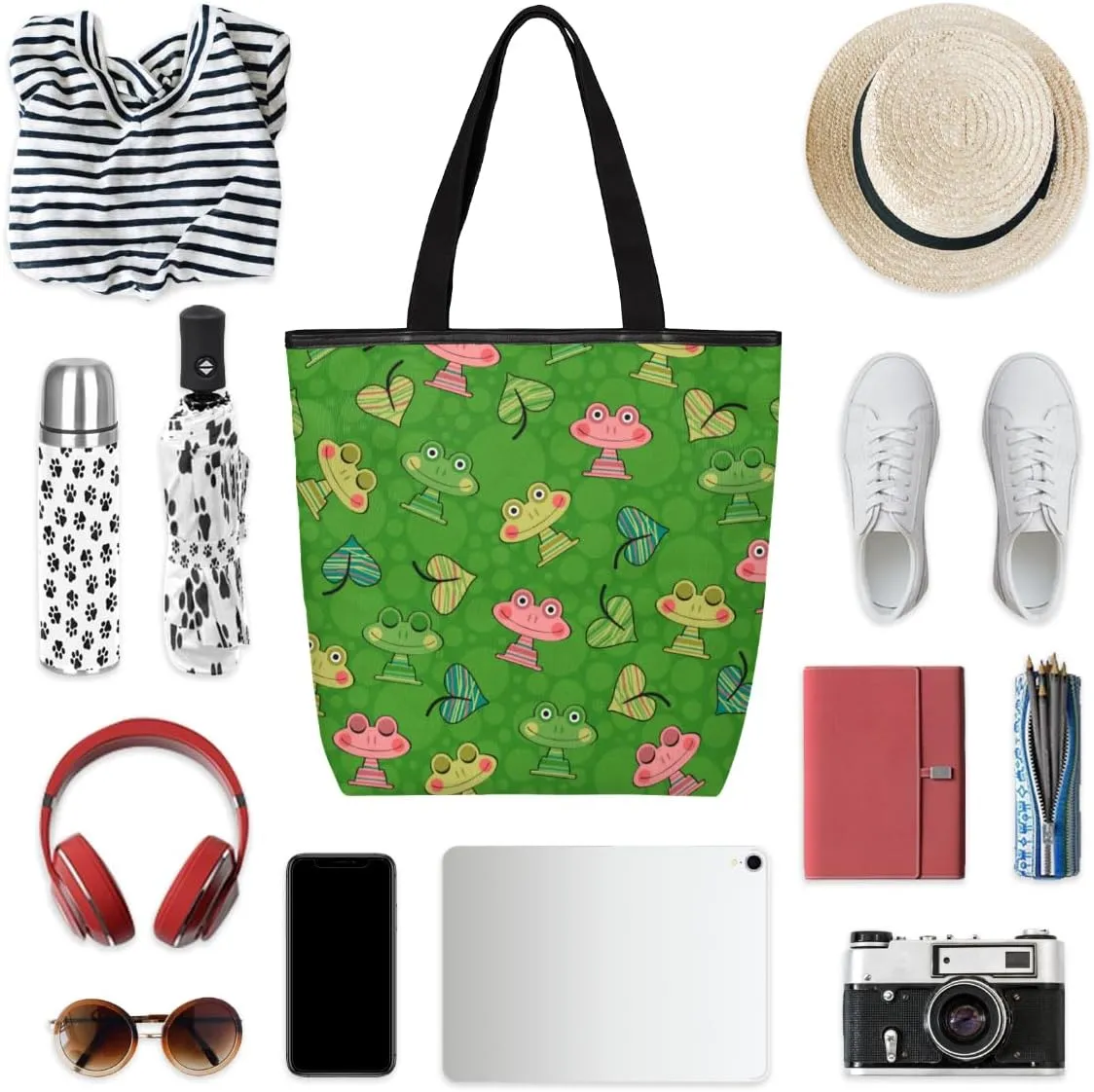 Canvas Tote Bag for Women with Zipper Large Capacity Bags with Inner Pocket Beach Bags Reusable Grocery Tote Bags
