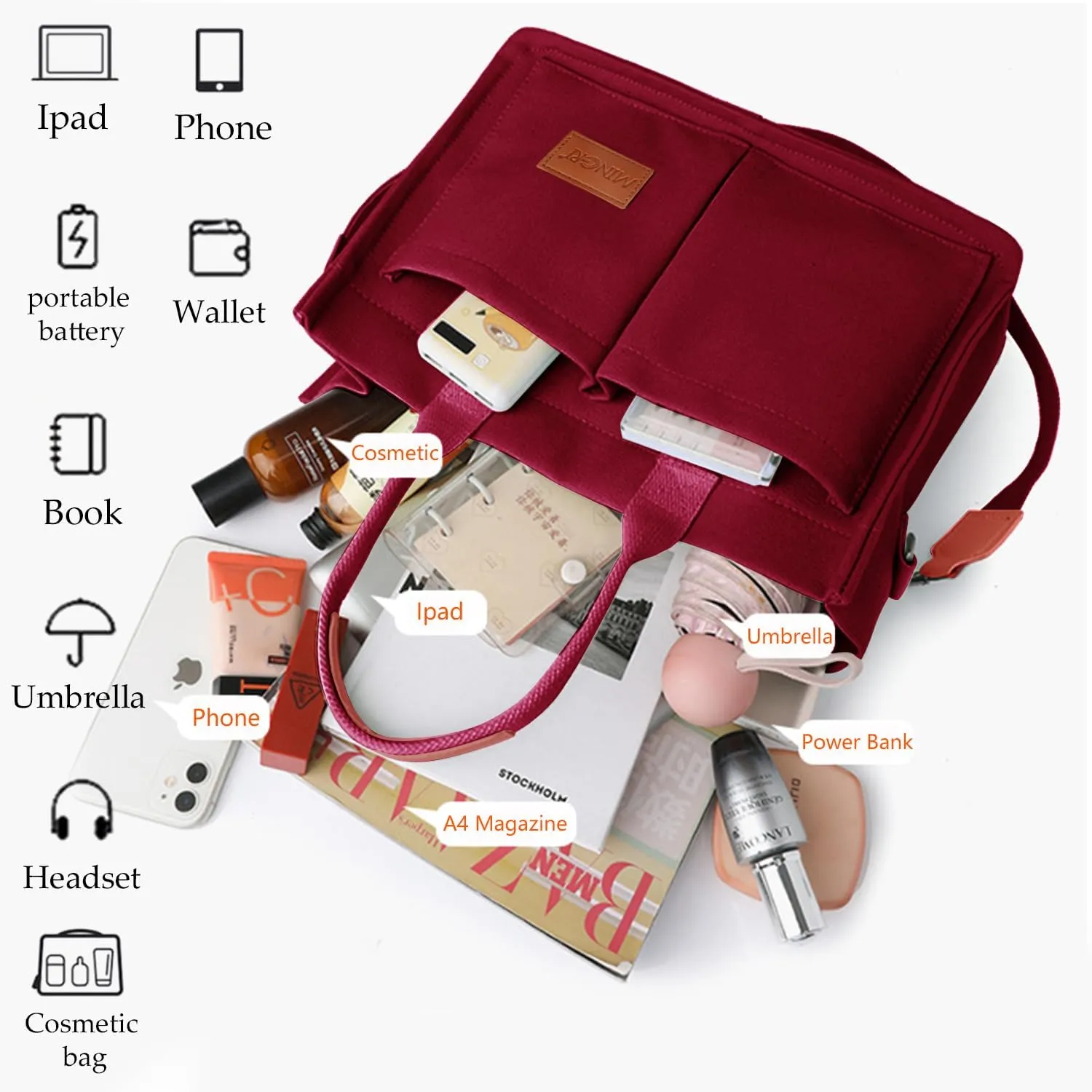 Canvas Tote Bag for Women,Large Totes Bags with Pockets,Womens Crossbody Purse Handbags for Travel Work Gift,2 Sizes