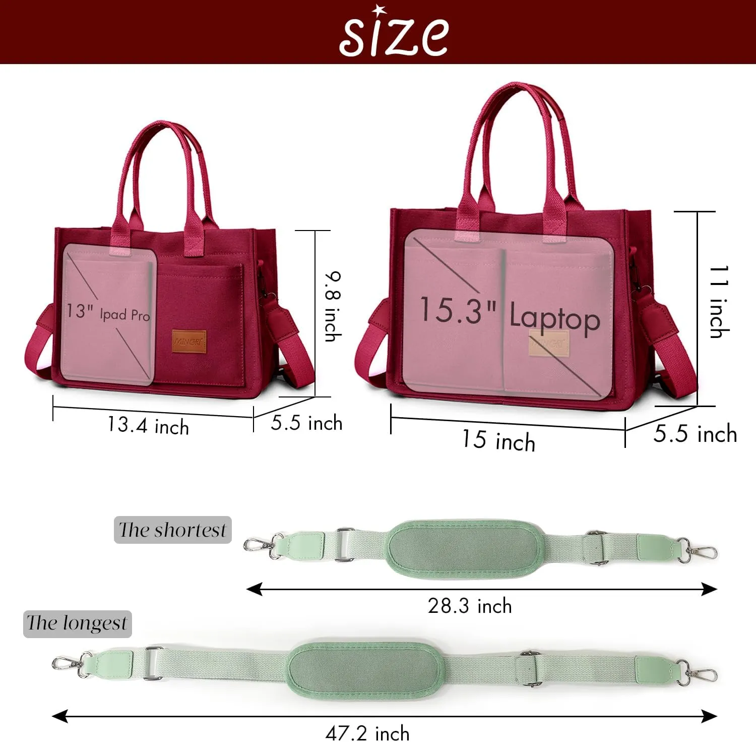 Canvas Tote Bag for Women,Large Totes Bags with Pockets,Womens Crossbody Purse Handbags for Travel Work Gift,2 Sizes
