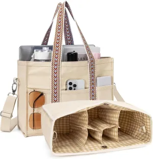 Canvas Tote Bag Set with Purse Bag Organizer Insert, Travel Tote Handbag Shoulder Bag with Zipper Crossbody Purse for Women