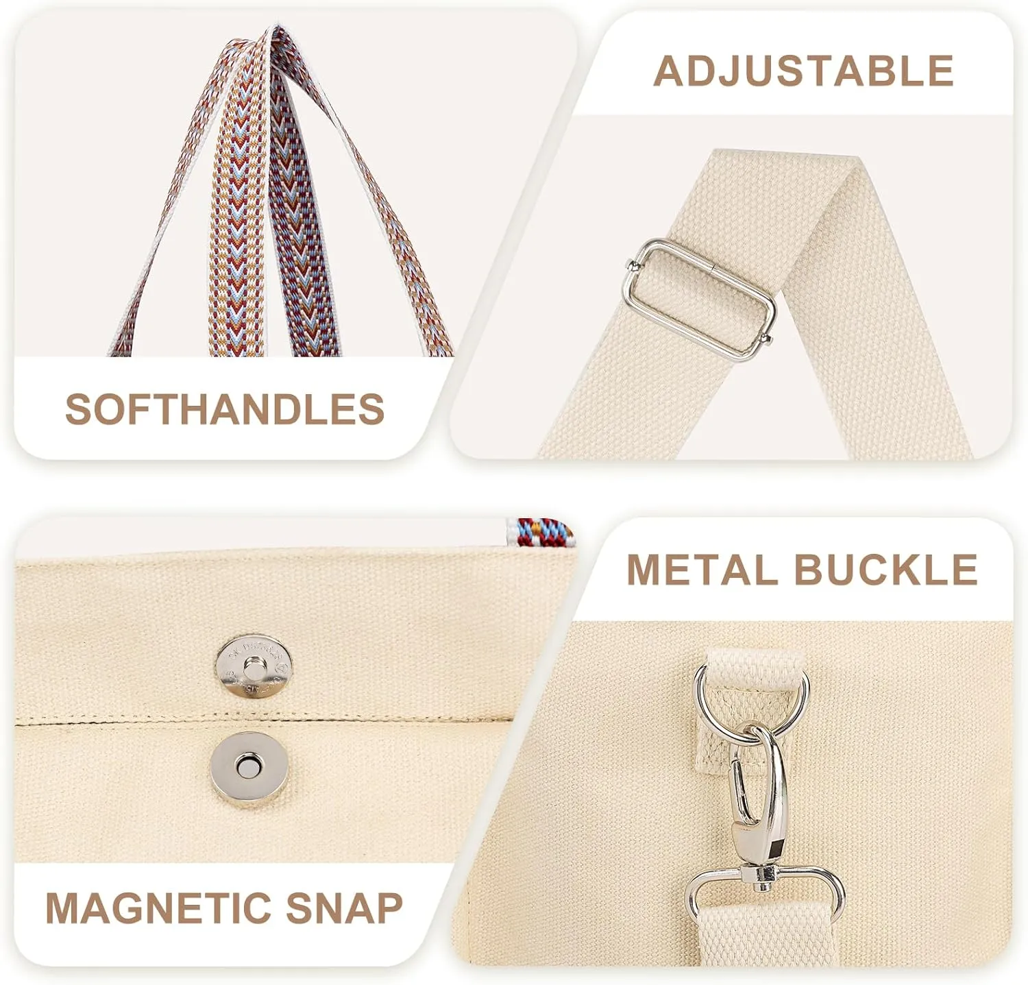 Canvas Tote Bag Set with Purse Bag Organizer Insert, Travel Tote Handbag Shoulder Bag with Zipper Crossbody Purse for Women