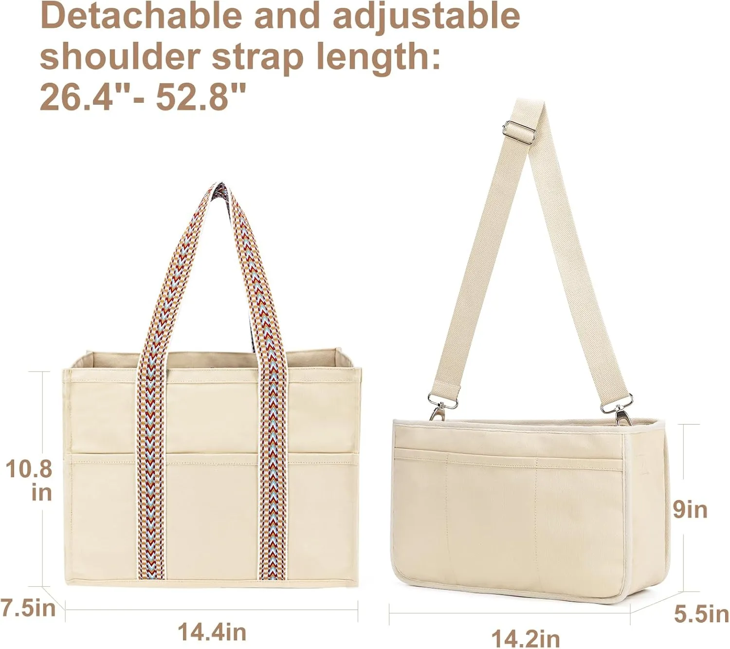 Canvas Tote Bag Set with Purse Bag Organizer Insert, Travel Tote Handbag Shoulder Bag with Zipper Crossbody Purse for Women