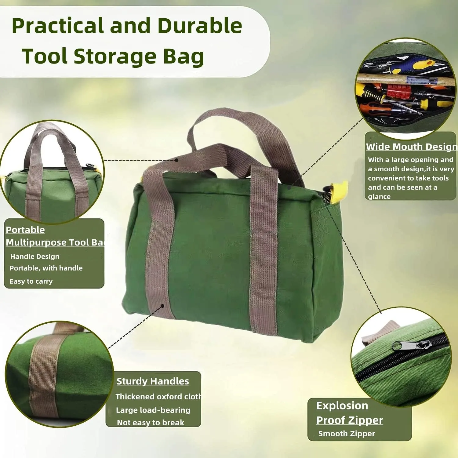 Canvas Wide Mouth Tool Bag, Large Capacity Tool Bags for Men, Portable Home Tool Organizer for Storage Handbag for Screwdrivers, Wrench, Plier, Nails, Pliers Repair Hand Tools (20 Inch)