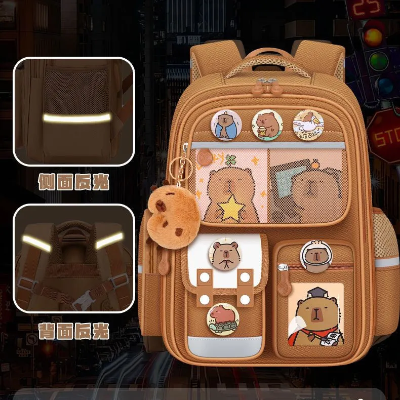 Capibara Kids’ Cartoon Schoolbag – Spine Safe Backpack