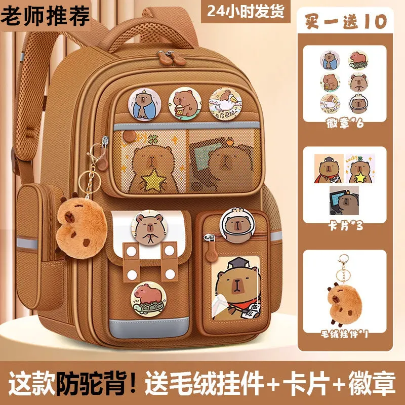 Capibara Kids’ Cartoon Schoolbag – Spine Safe Backpack