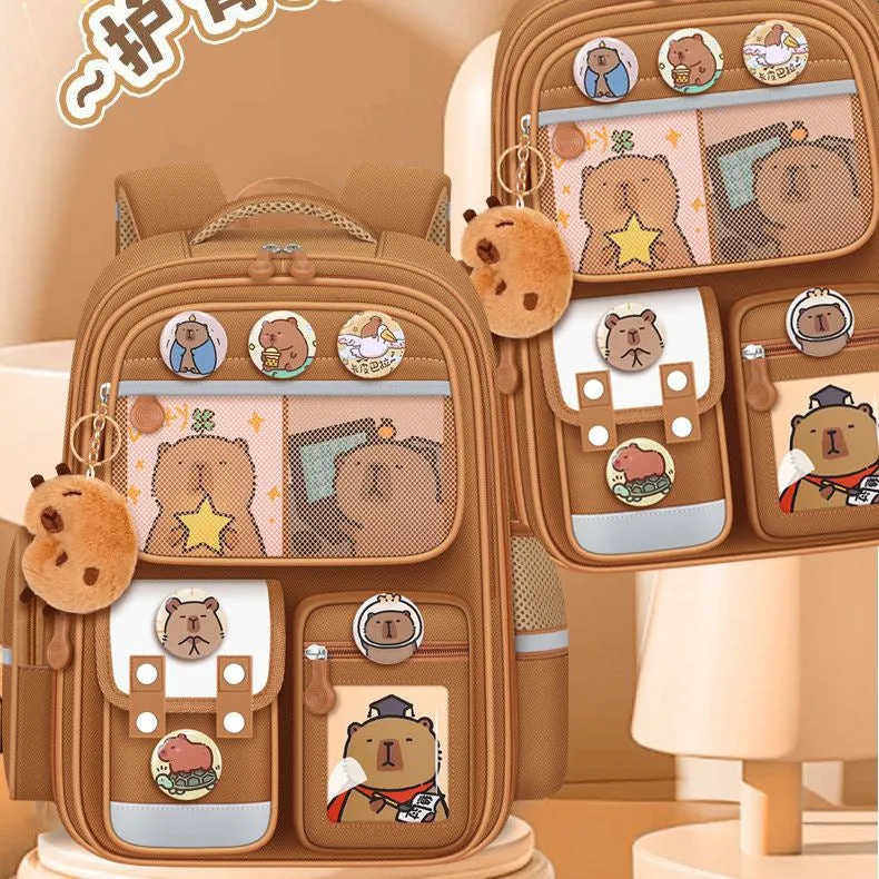 Capibara Kids’ Cartoon Schoolbag – Spine Safe Backpack