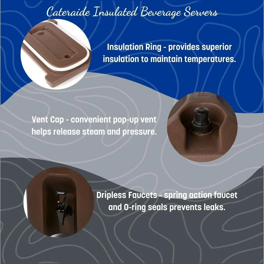 Carlisle FoodService Products 5-Gallon Insulated Beverage Dispenser, Cateraide, Food-Grade with Handles, Rugged PE Shell with PU Insulation for Coffee, Tea and Hot or Cold Drinks, Brown - Made in USA
