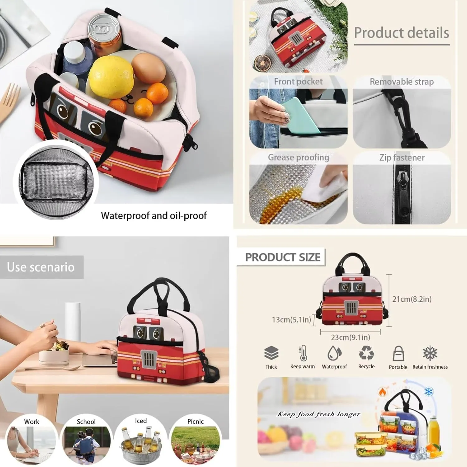 Cartoon Ambulance Backpack School Bag and Lunch Bag Pencil Case 3 Pieces Set for Kids Toddler Girls Kindergarten Elementary School Bag Rucksack