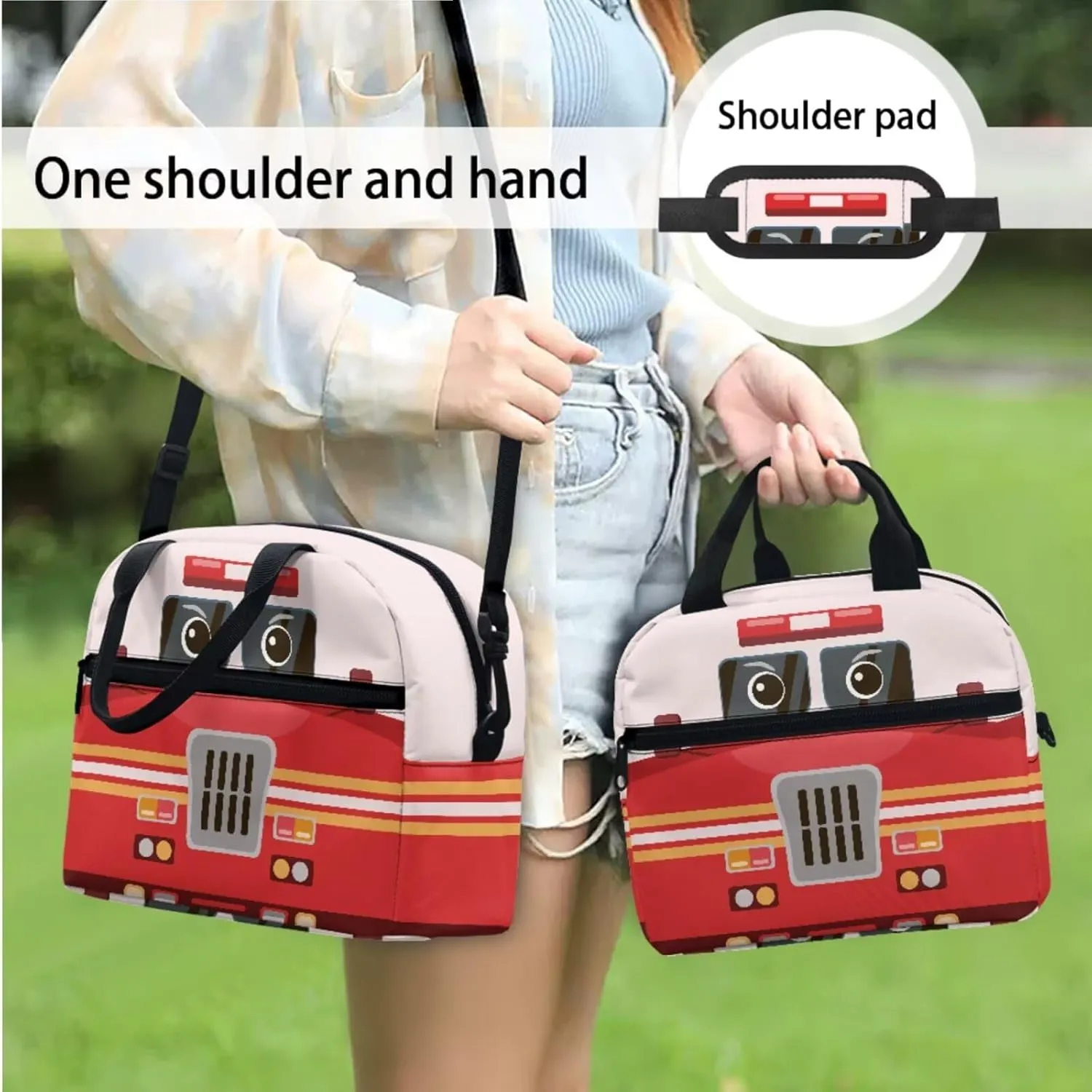 Cartoon Ambulance Backpack School Bag and Lunch Bag Pencil Case 3 Pieces Set for Kids Toddler Girls Kindergarten Elementary School Bag Rucksack