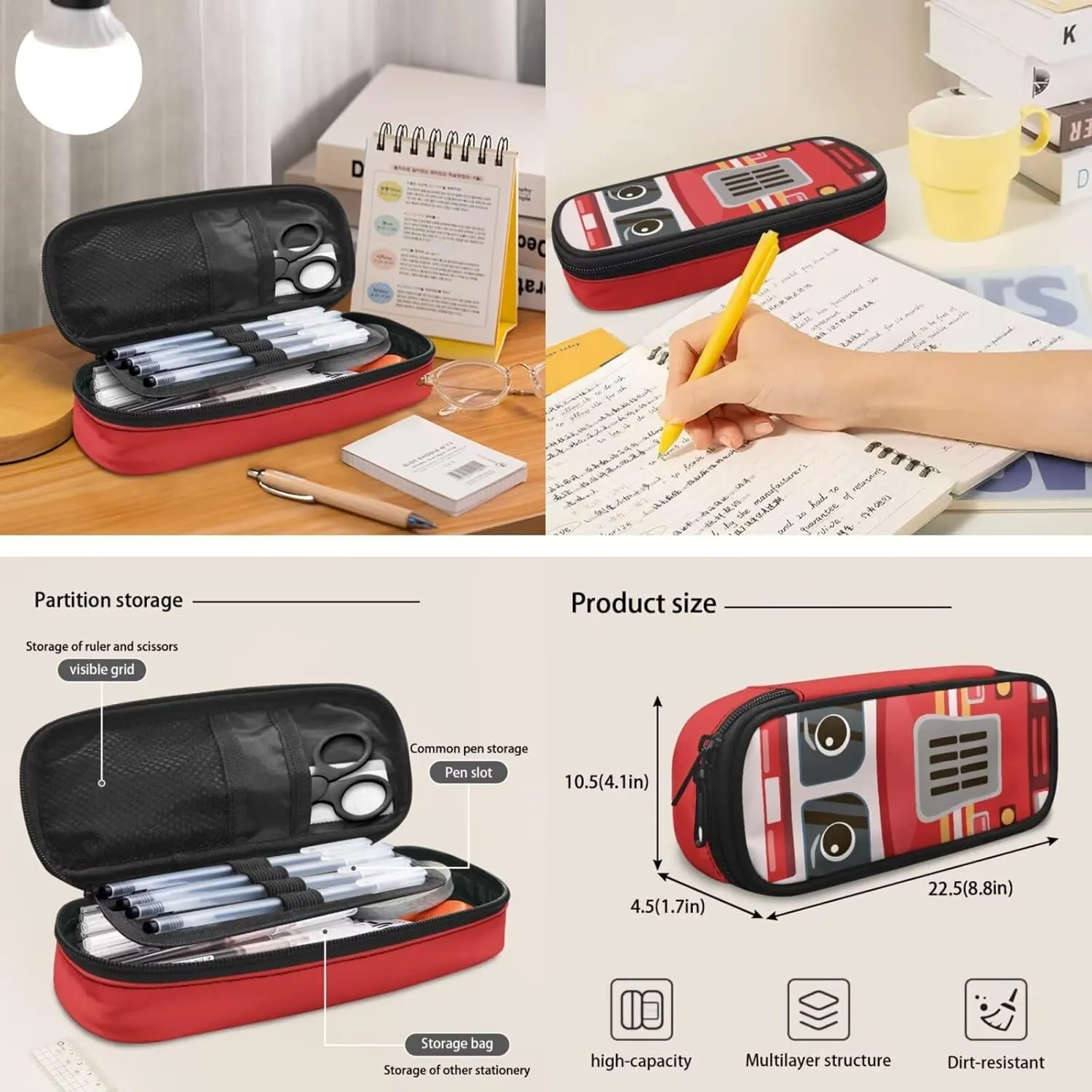 Cartoon Ambulance Backpack School Bag and Lunch Bag Pencil Case 3 Pieces Set for Kids Toddler Girls Kindergarten Elementary School Bag Rucksack