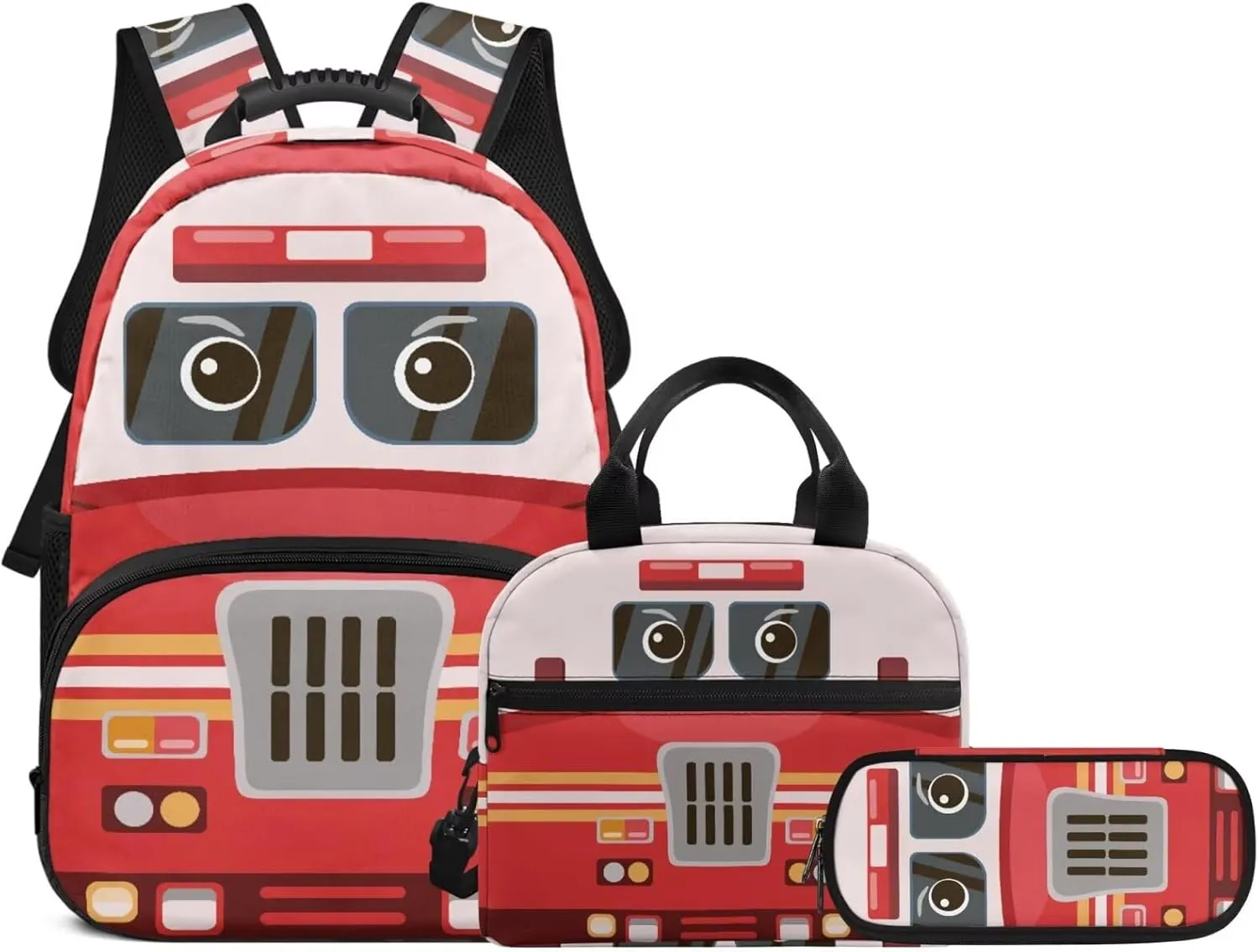 Cartoon Ambulance Backpack School Bag and Lunch Bag Pencil Case 3 Pieces Set for Kids Toddler Girls Kindergarten Elementary School Bag Rucksack