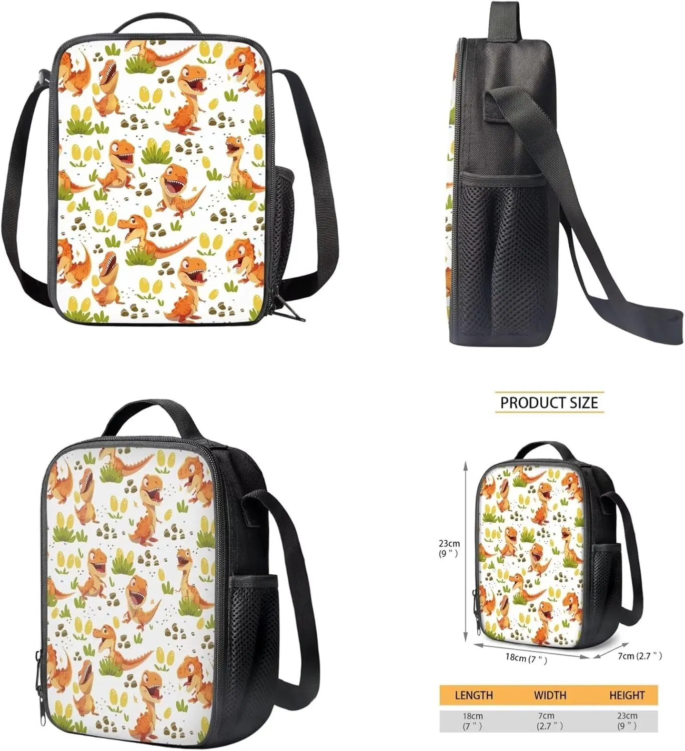 Cartoon Dinosaur Backpack Lunchbox for Boys 8-14Y Small Tote Bag for School Kids Big Waterproof Insulated Lunch Bag with Ice Pack for Secondary School High School