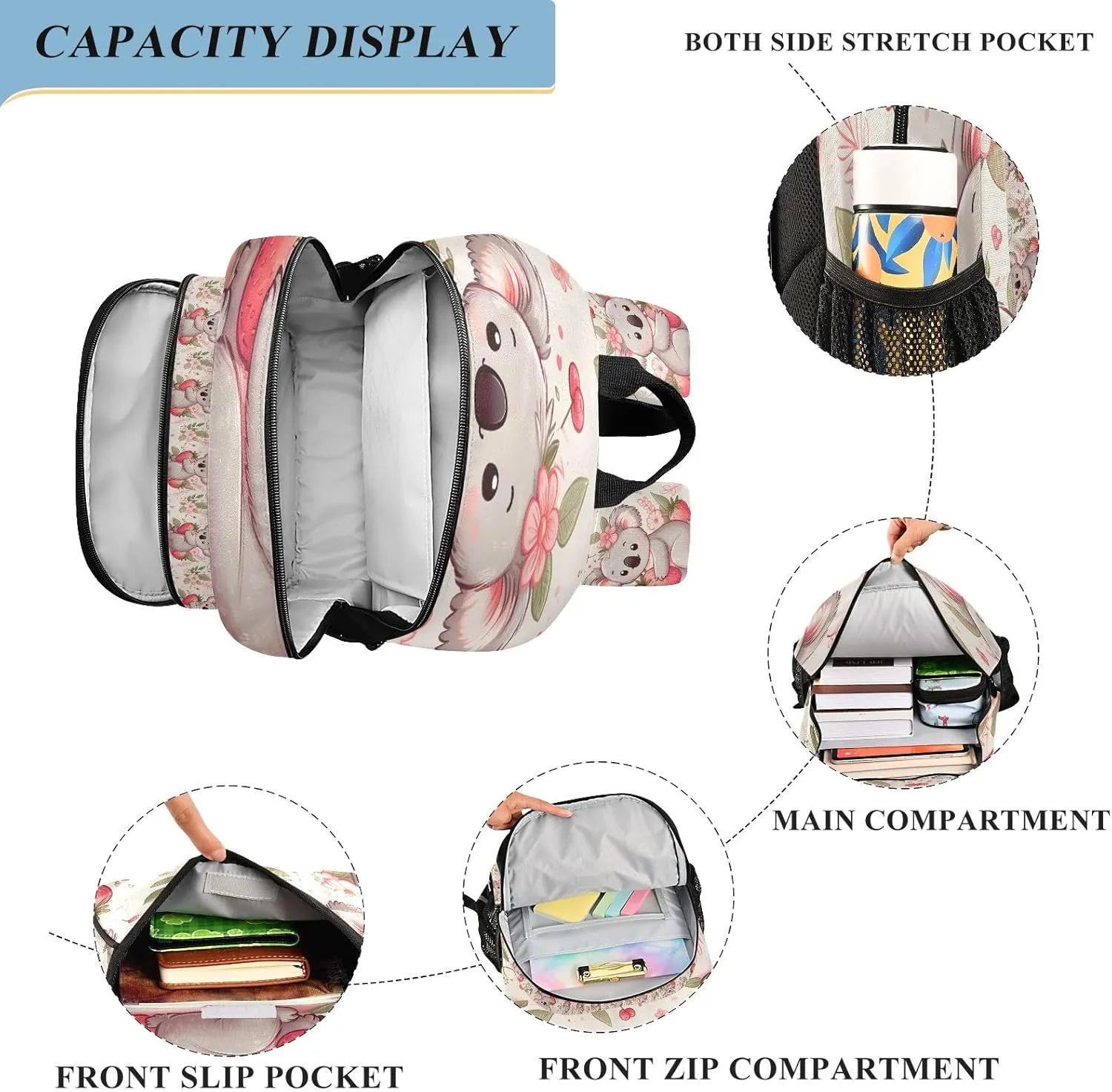 Cartoon Koala Strawberry Backpack for Boys Girls Students Bookbag School Daypack, A01E23034