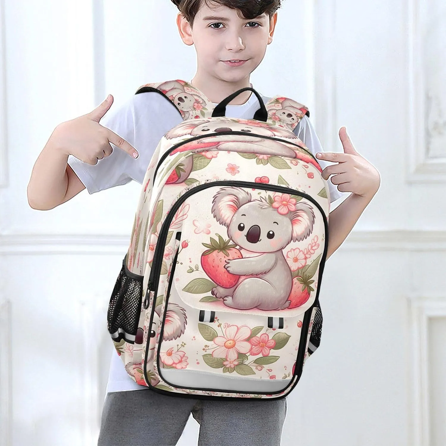 Cartoon Koala Strawberry Backpack for Boys Girls Students Bookbag School Daypack, A01E23034