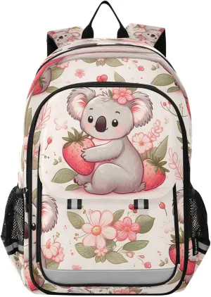 Cartoon Koala Strawberry Backpack for Boys Girls Students Bookbag School Daypack, A01E23034