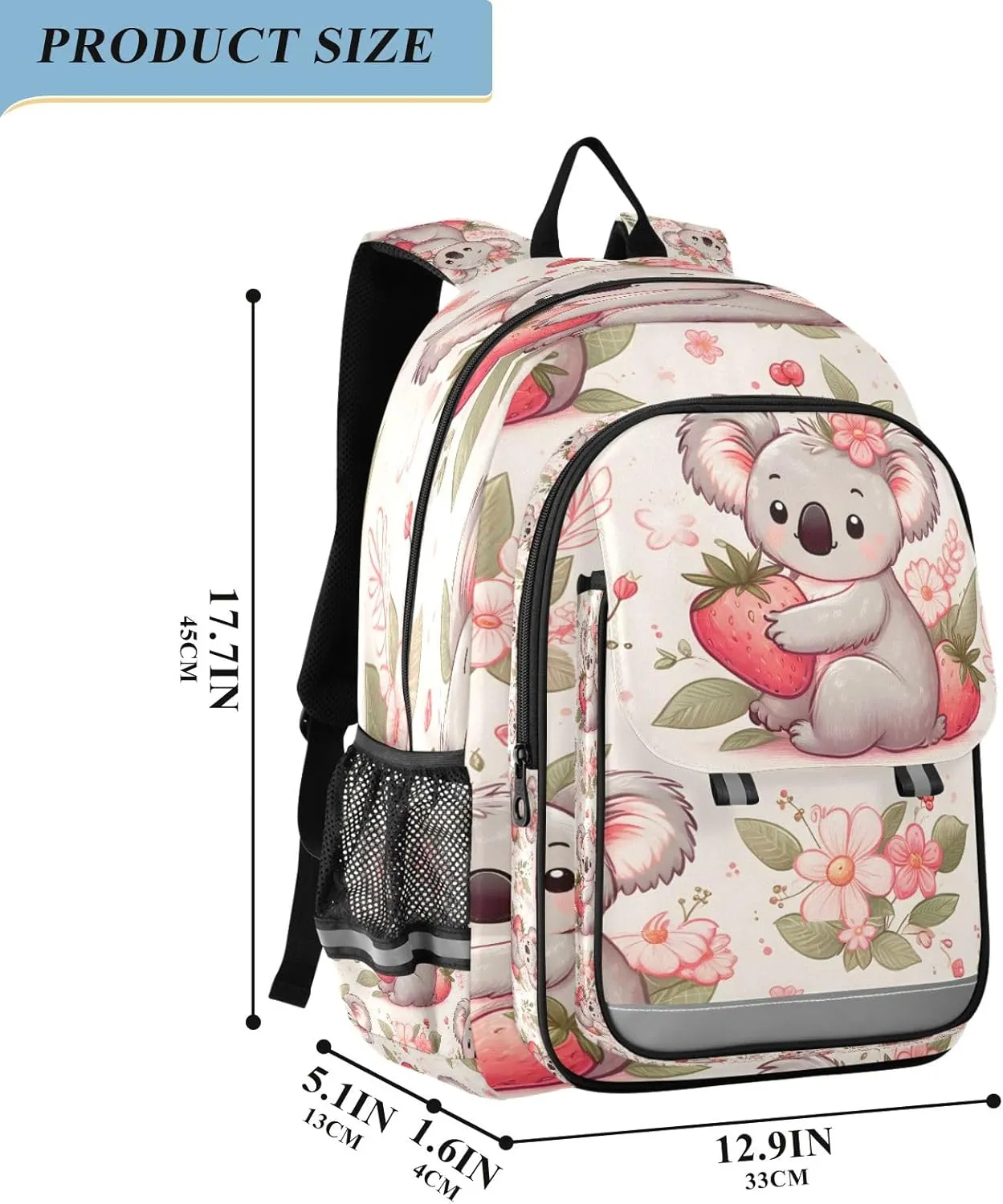 Cartoon Koala Strawberry Backpack for Boys Girls Students Bookbag School Daypack, A01E23034