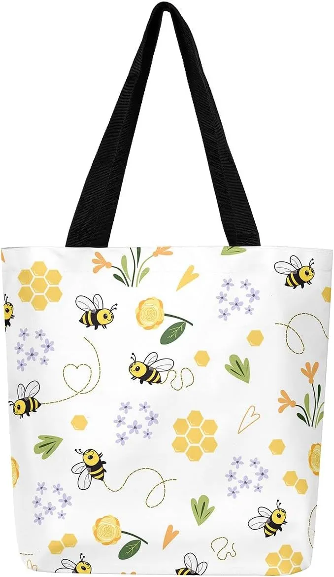 Cartoon Milk Cow Canvas Tote Bag Lovely Farm Animal Kawaii Beach Bag,Strawberry Flowers Handbag for Women