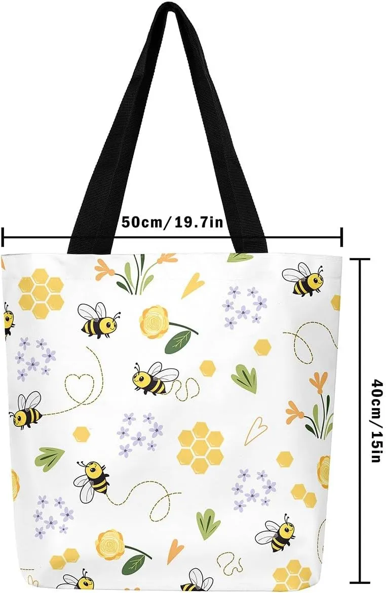 Cartoon Milk Cow Canvas Tote Bag Lovely Farm Animal Kawaii Beach Bag,Strawberry Flowers Handbag for Women