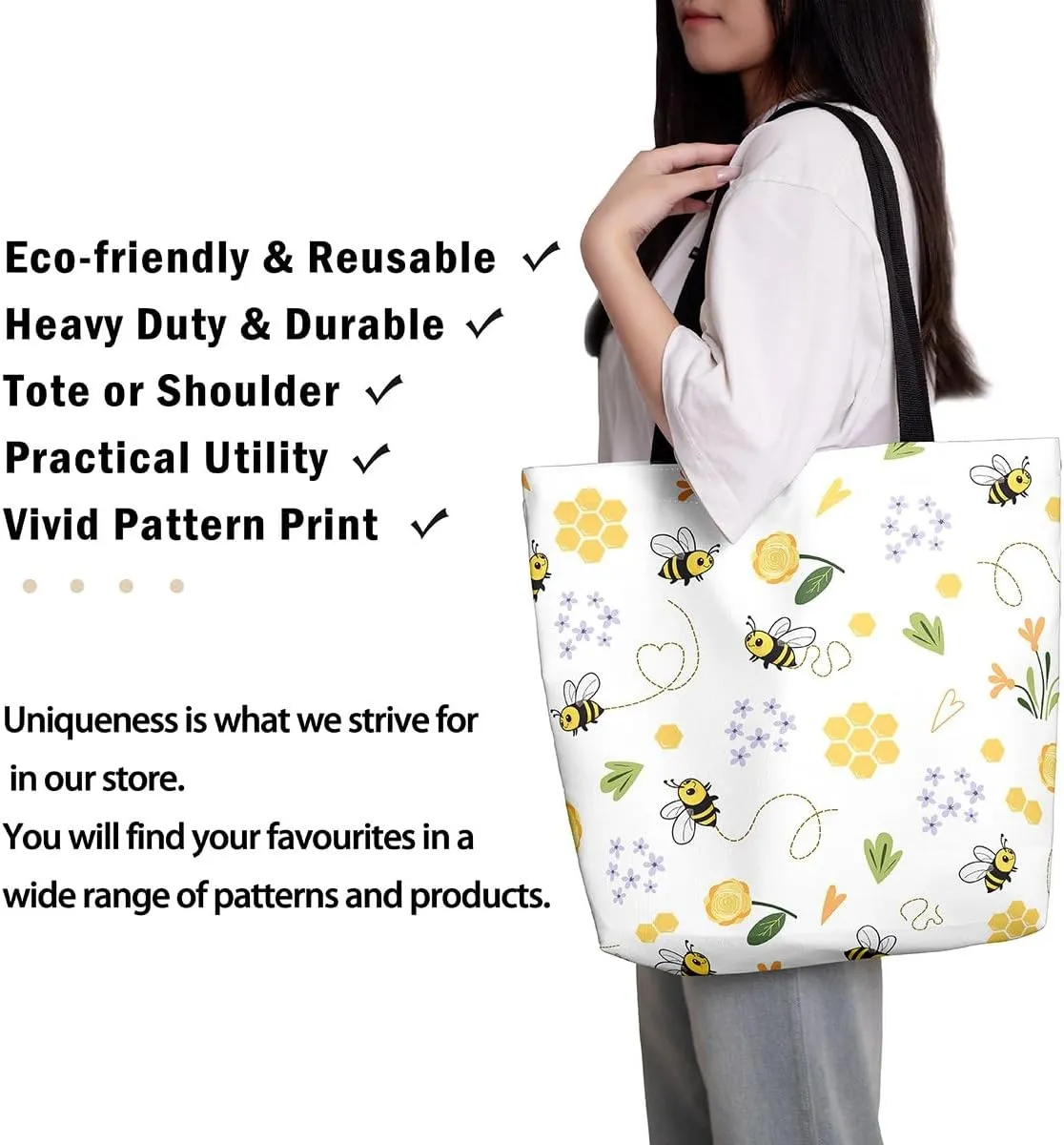 Cartoon Milk Cow Canvas Tote Bag Lovely Farm Animal Kawaii Beach Bag,Strawberry Flowers Handbag for Women