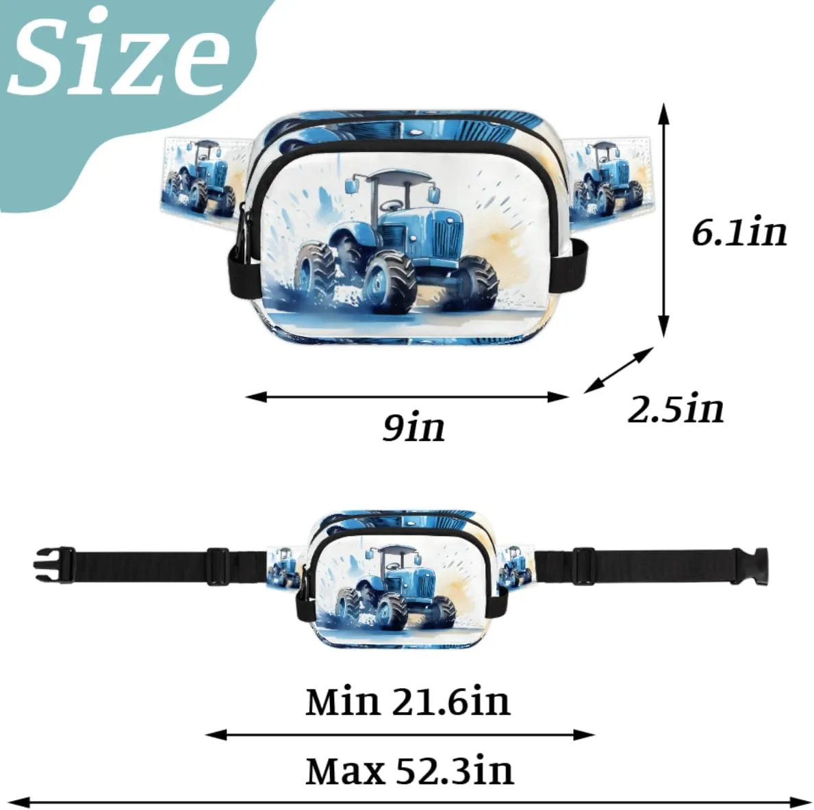 Cartoon Truck Car Fanny Pack for Men Women Crossbody Waist Bag Sport Belt Bag with Multi Pockets for Travel Hiking Jogging Running