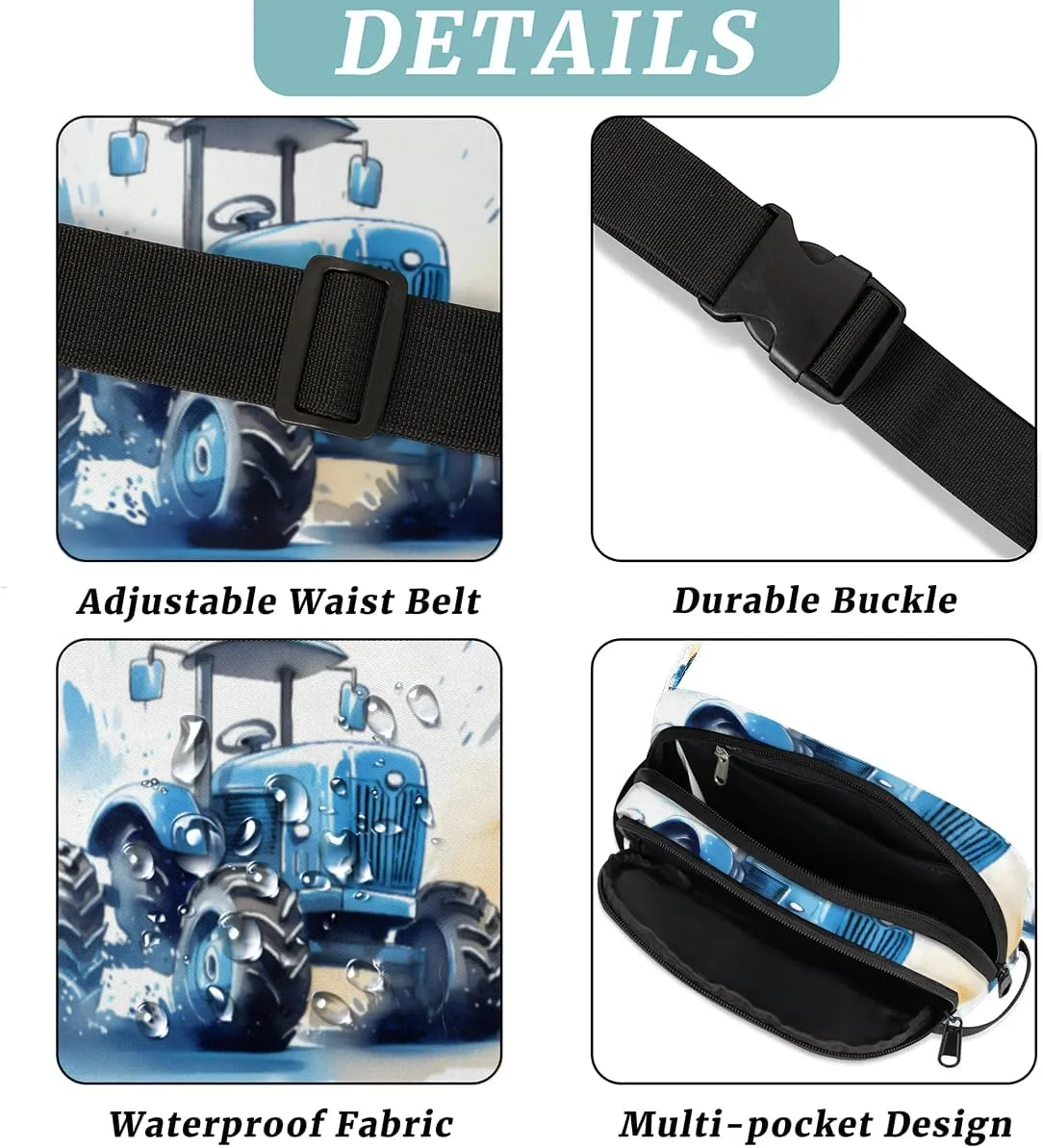 Cartoon Truck Car Fanny Pack for Men Women Crossbody Waist Bag Sport Belt Bag with Multi Pockets for Travel Hiking Jogging Running