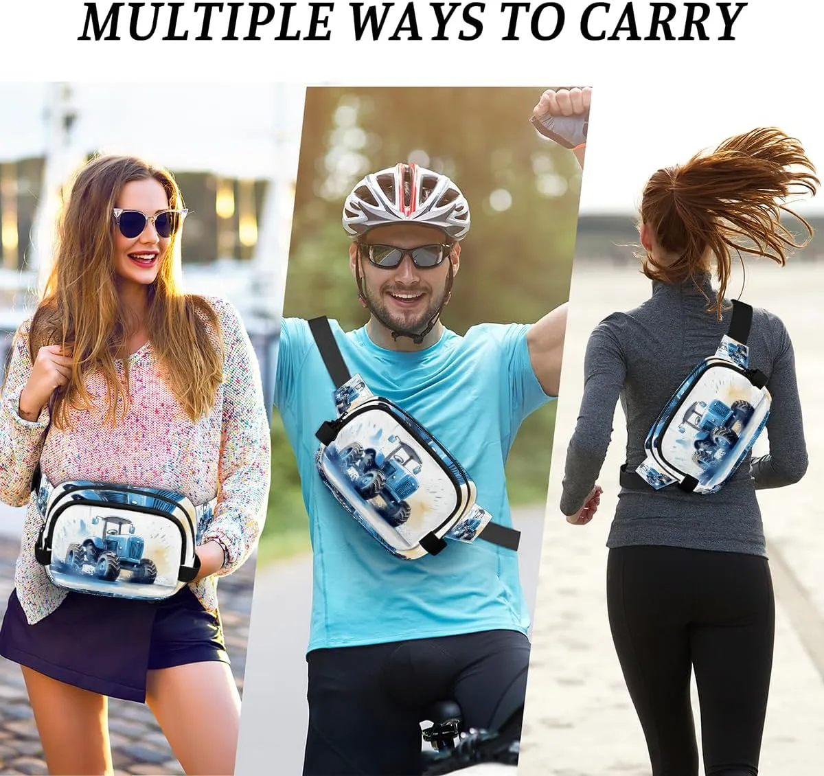 Cartoon Truck Car Fanny Pack for Men Women Crossbody Waist Bag Sport Belt Bag with Multi Pockets for Travel Hiking Jogging Running
