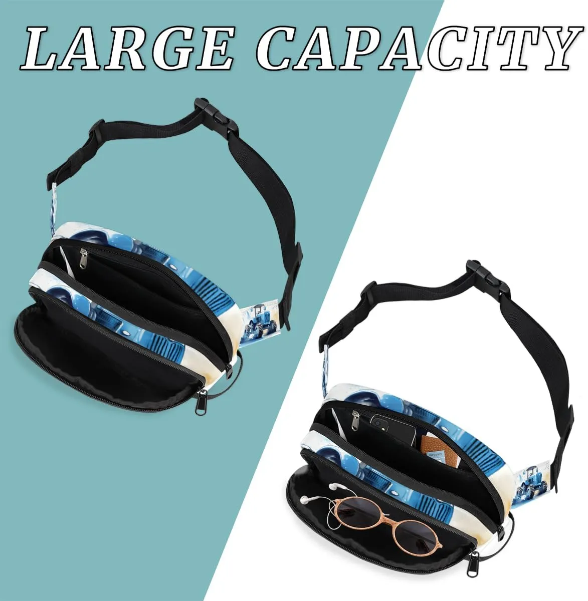 Cartoon Truck Car Fanny Pack for Men Women Crossbody Waist Bag Sport Belt Bag with Multi Pockets for Travel Hiking Jogging Running