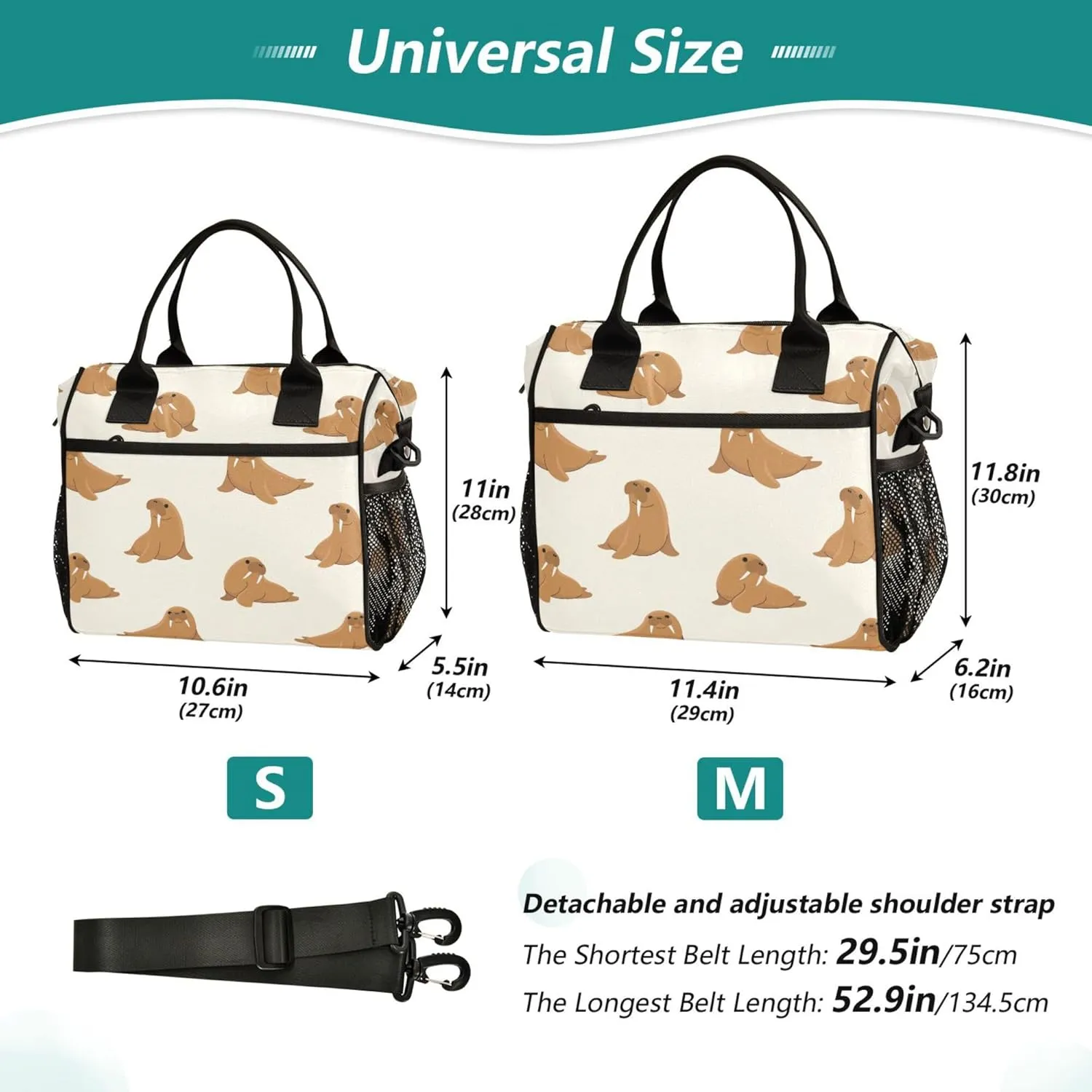 Cartoon Walrus Lunch Bag Insulated Lunch Tote Bags Cooler Lunch Box Food Container for Men Women Adults