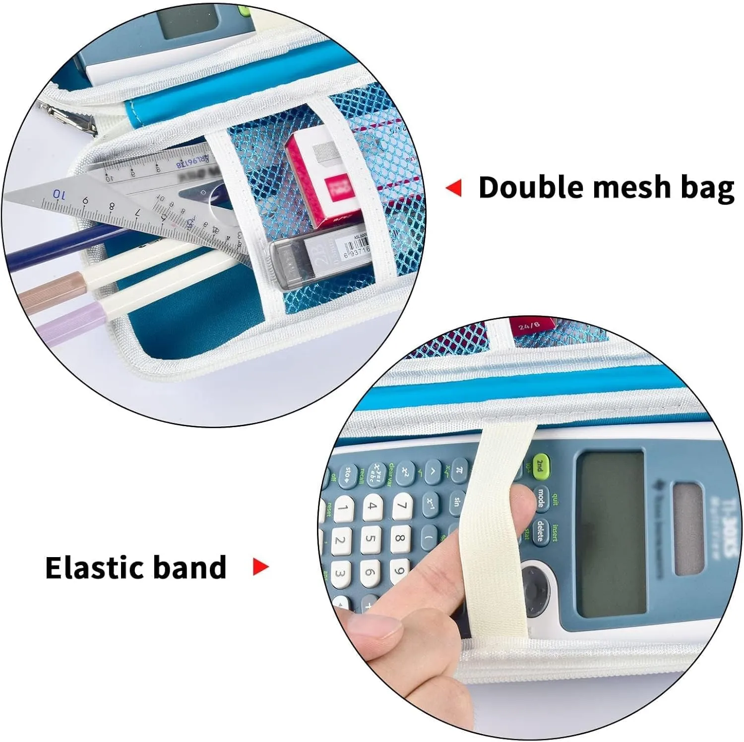 Case Compatible with Texas Instruments TI-30XS for MultiView Scientific Calculator, Storage Holder Carrying Organizer Bag with Mesh Pocket for Pens, Pencil, Batteries and Accessories (Box Only) -Blue