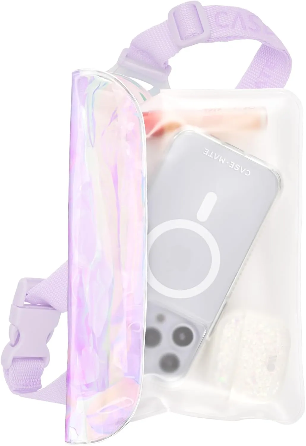 Case-Mate Soap Bubble IP68 Waterproof Phone Pouch/Case with Triple Seal Protection, Adjustable Strap - Waterproof Fanny Pack for iPhone 16 Pro Max/iPhone 15 Pro Max/14/13/S25/S24/Pixel 9 - Iridescent