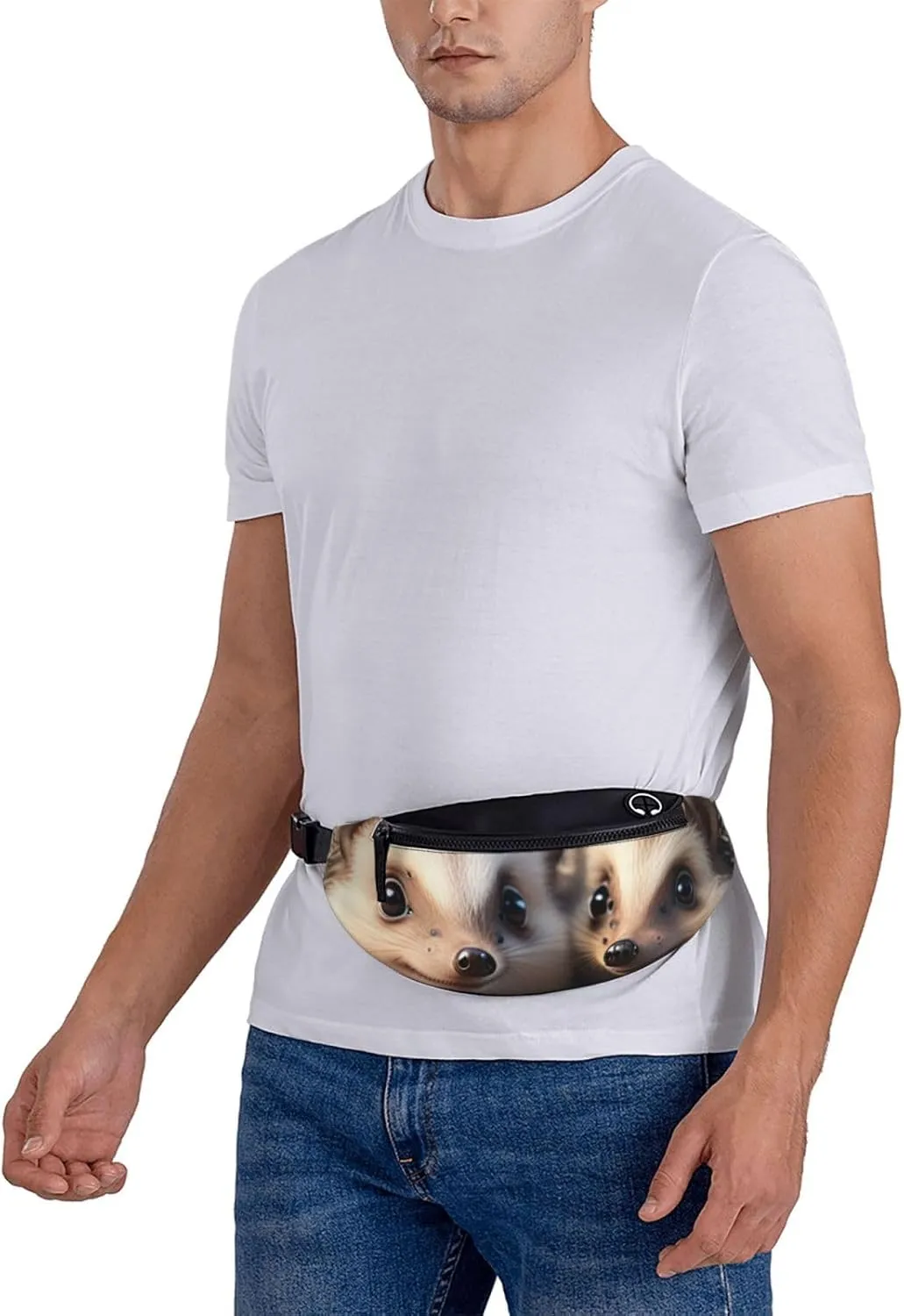Casual Cute Little Hedgehogs Printed Fanny Pack,Crossbody Fanny packs for women Men Waist Bag for Running Travel