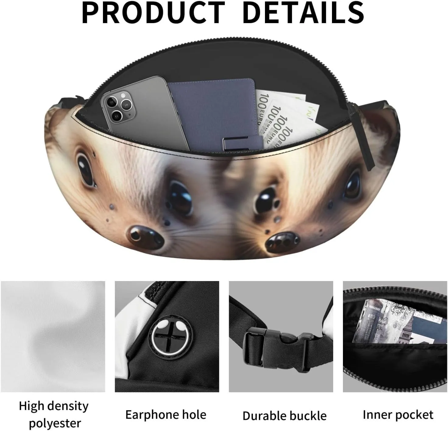Casual Cute Little Hedgehogs Printed Fanny Pack,Crossbody Fanny packs for women Men Waist Bag for Running Travel