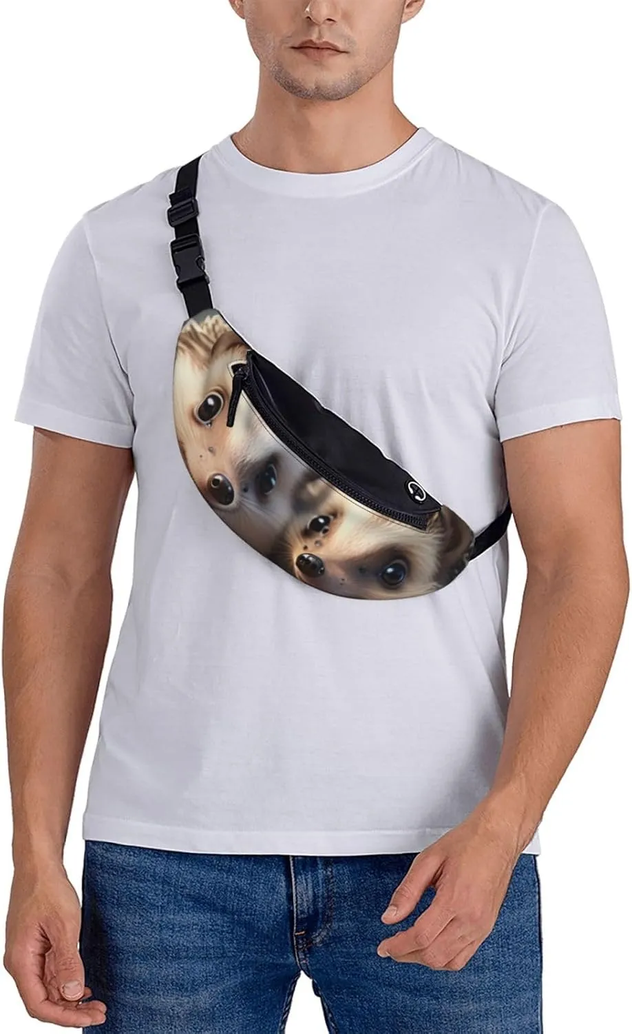 Casual Cute Little Hedgehogs Printed Fanny Pack,Crossbody Fanny packs for women Men Waist Bag for Running Travel