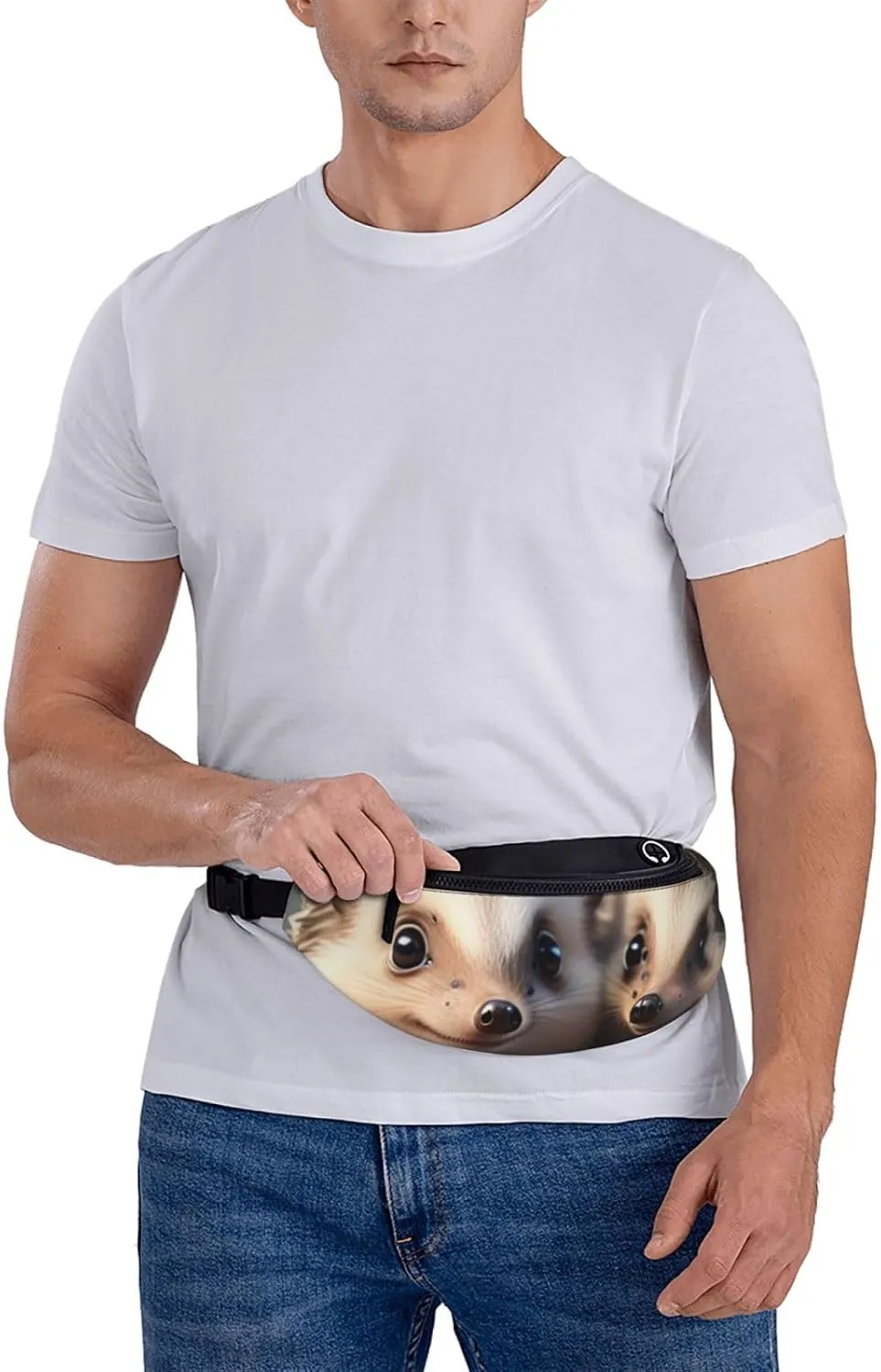 Casual Cute Little Hedgehogs Printed Fanny Pack,Crossbody Fanny packs for women Men Waist Bag for Running Travel