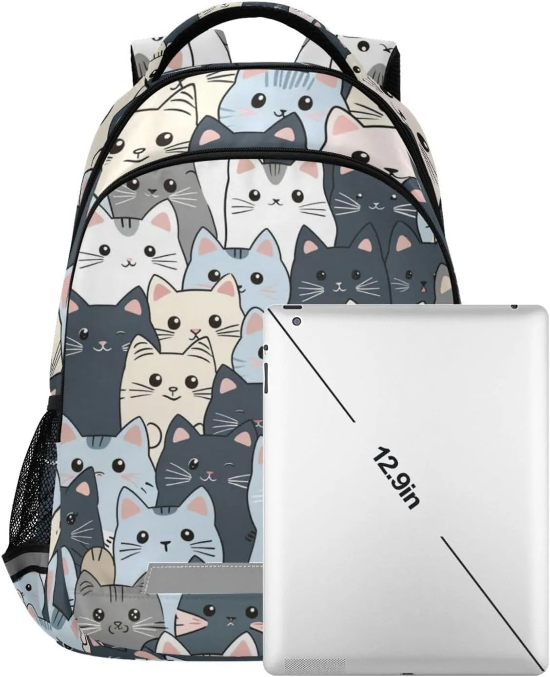 Cat Backpack for Students Boys Girls Gray Cartoon Cats School Bag Travel Daypack Rucksack