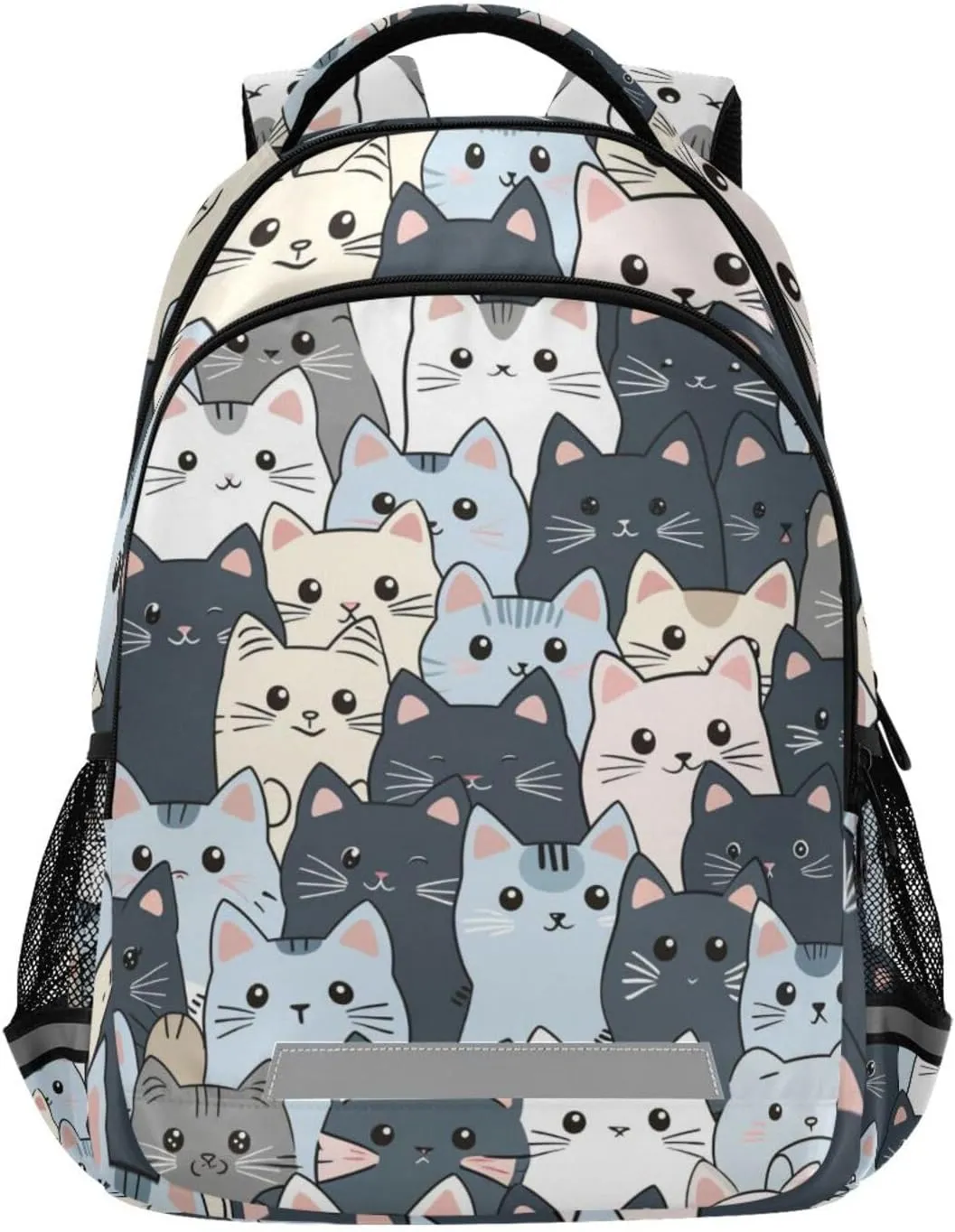 Cat Backpack for Students Boys Girls Gray Cartoon Cats School Bag Travel Daypack Rucksack