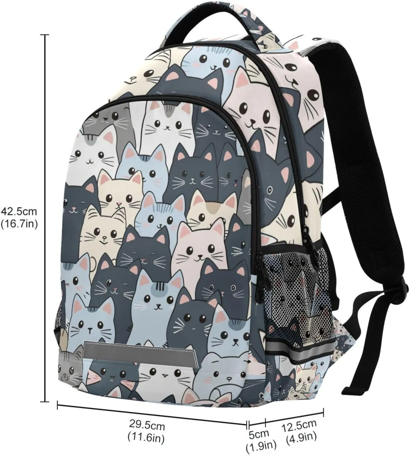 Cat Backpack for Students Boys Girls Gray Cartoon Cats School Bag Travel Daypack Rucksack