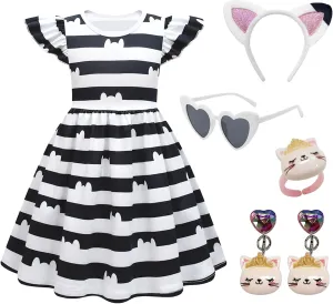 Cat Dollhouse Costume Ruffled Sleeve Dress With Accessories Set Halloween Christmas Outfits For Little Cutie