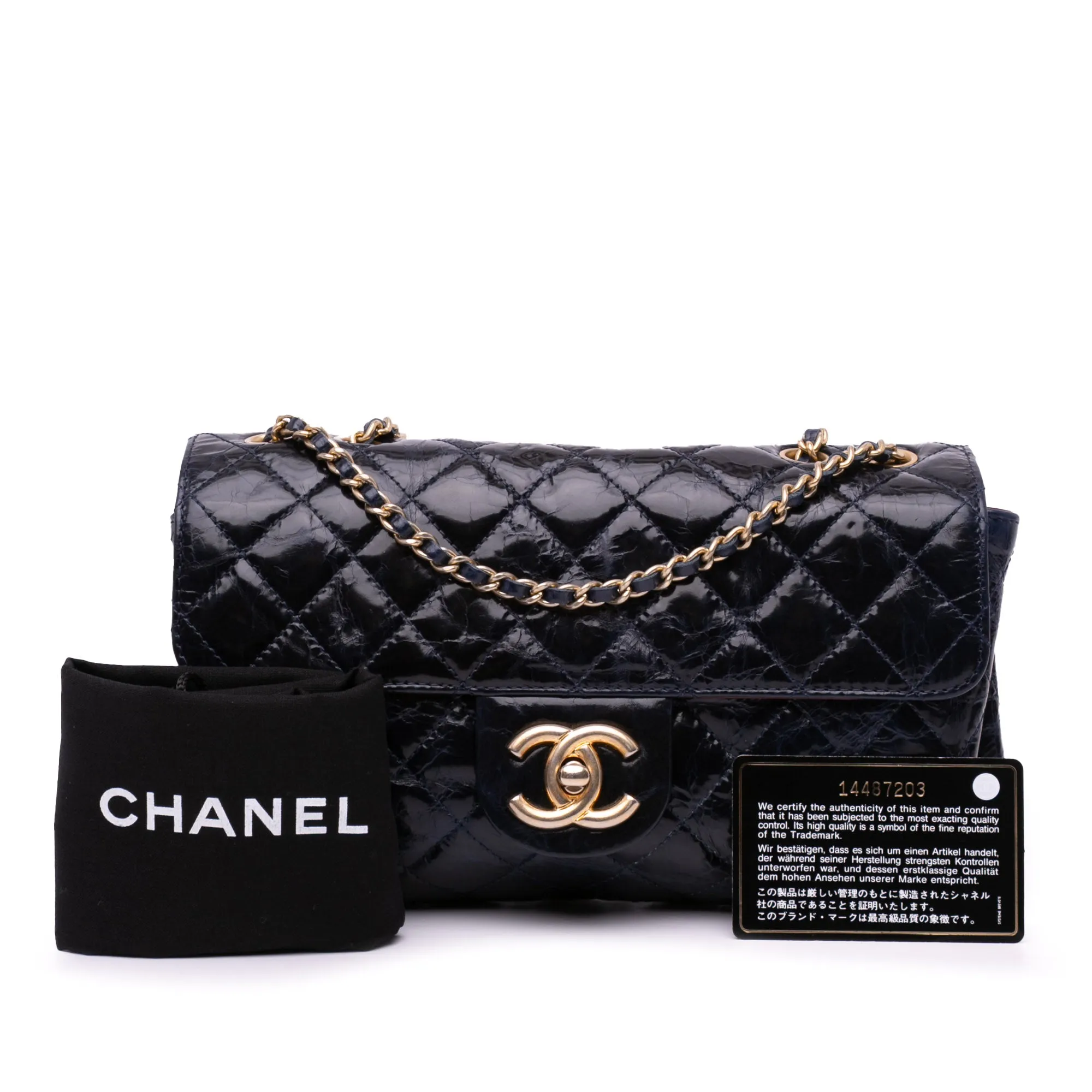 CC Crackled Glazed Calfskin Accordion Flap