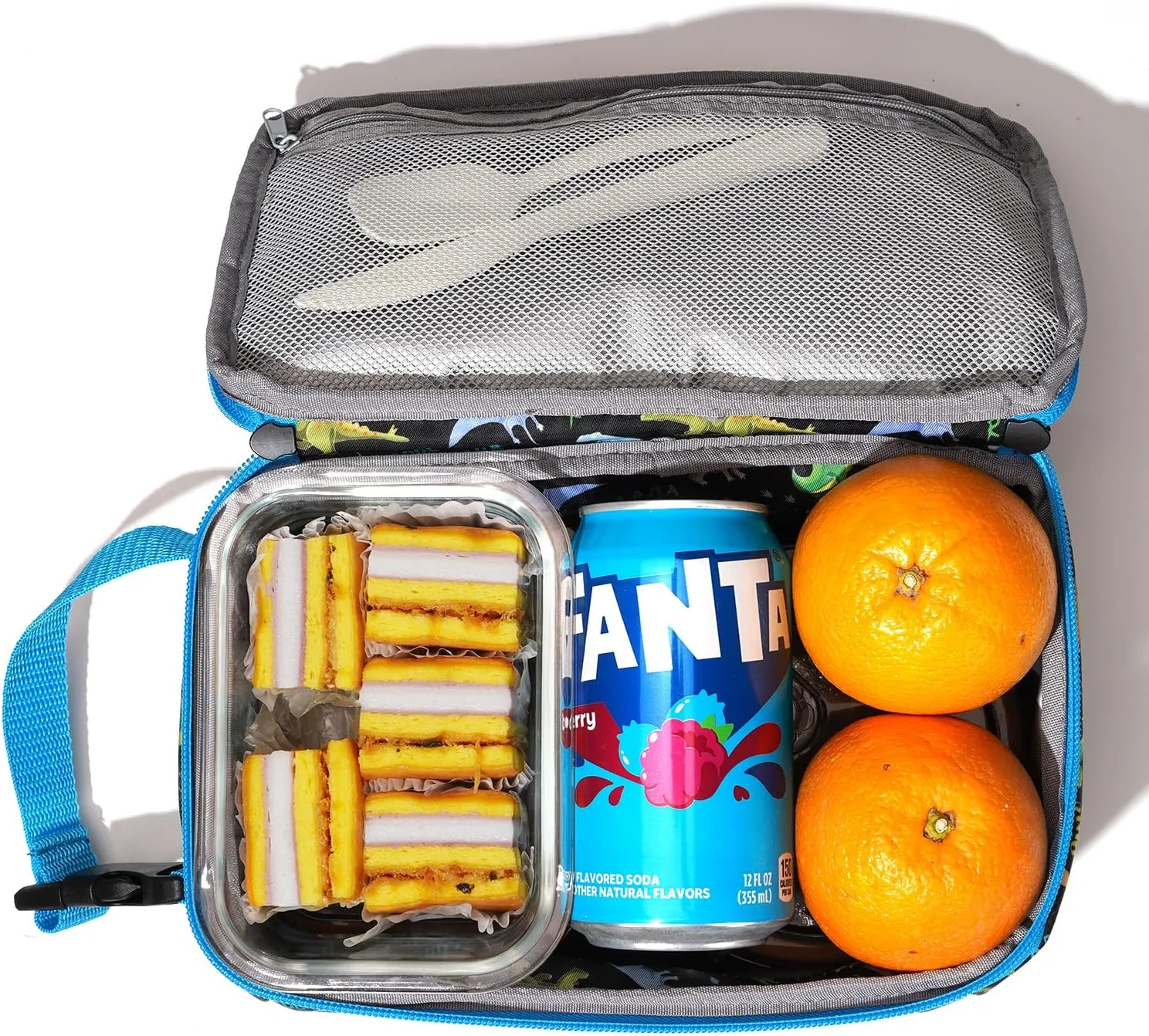 Cerbonny Small Lunch Box for Kids/Adult, Mini Cooler with Buckle Handle, Insulated Bag for Work/School Travel, Black Dinosaur