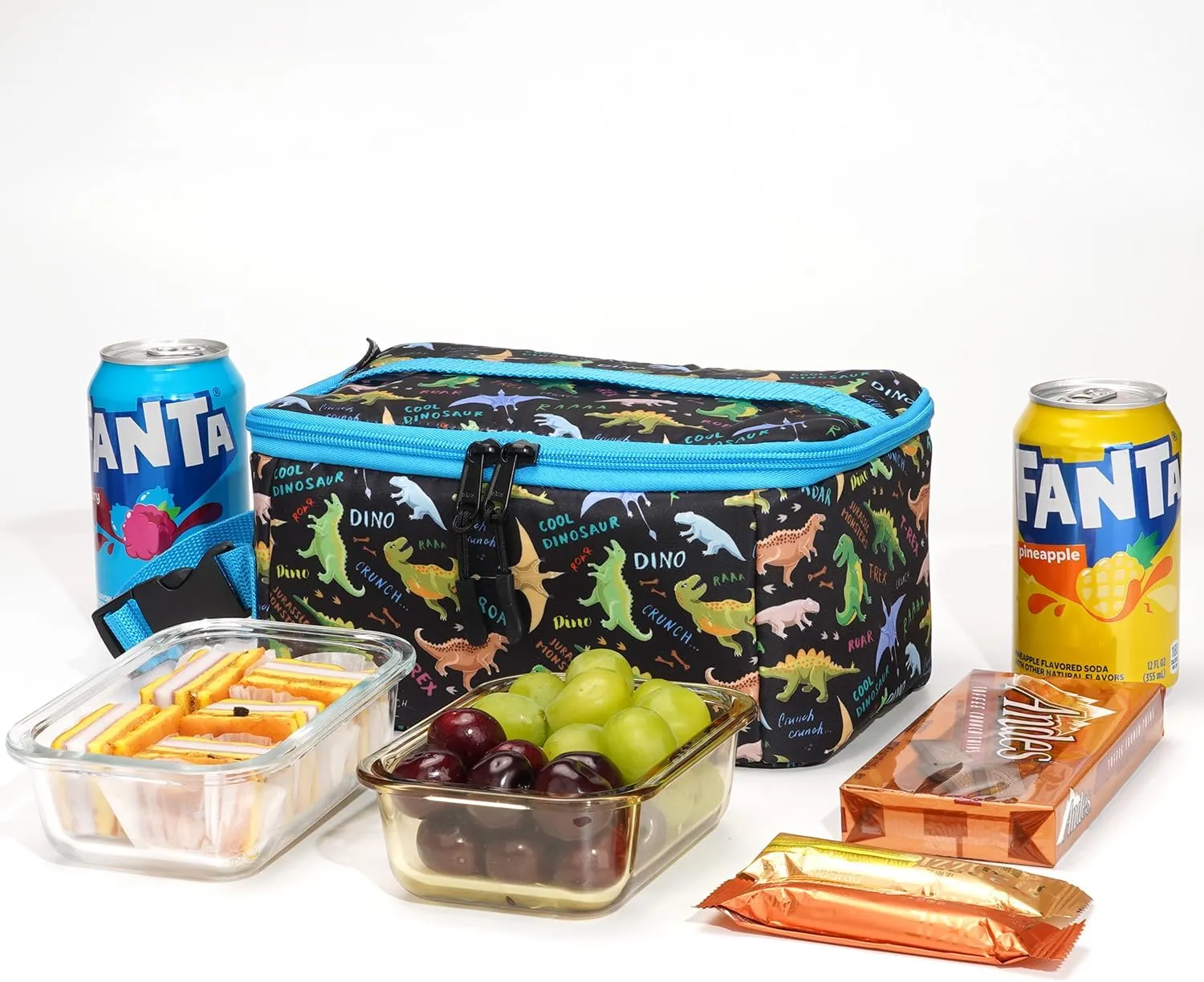 Cerbonny Small Lunch Box for Kids/Adult, Mini Cooler with Buckle Handle, Insulated Bag for Work/School Travel, Black Dinosaur