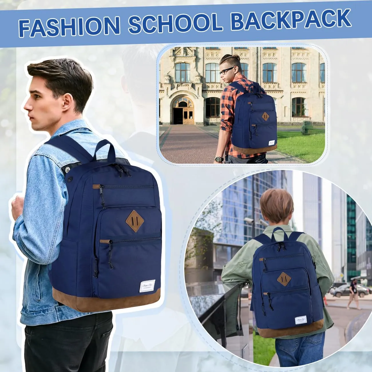 Chase Chic School Backpack for Men Women,Water Resistant Bookbag/Schoolbag/Daypack for Teen Boys Girls High School,College,Work,Travel Blue
