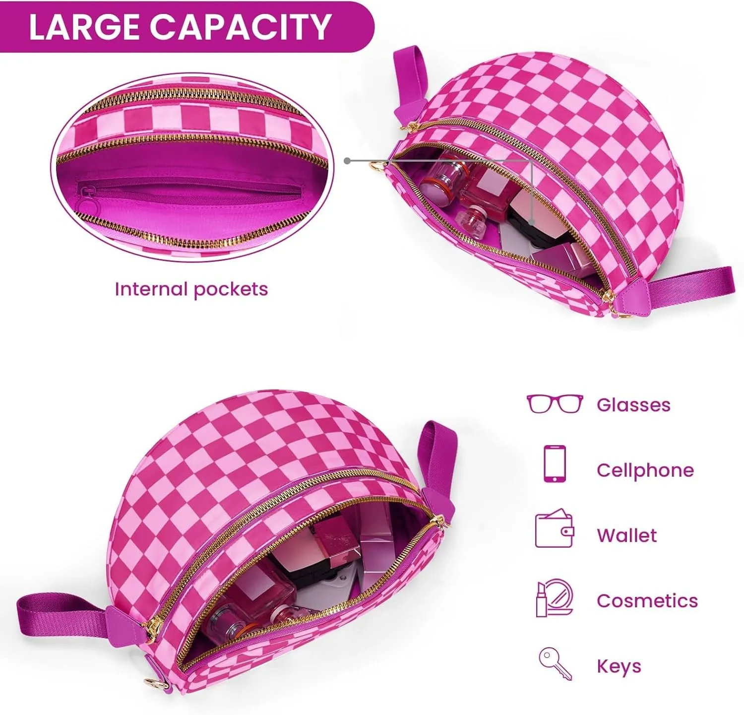 Checkered Crossbody Bag for Women Fanny Packs Shoulder Bum Bag Hobo Purses Handbags for Travel