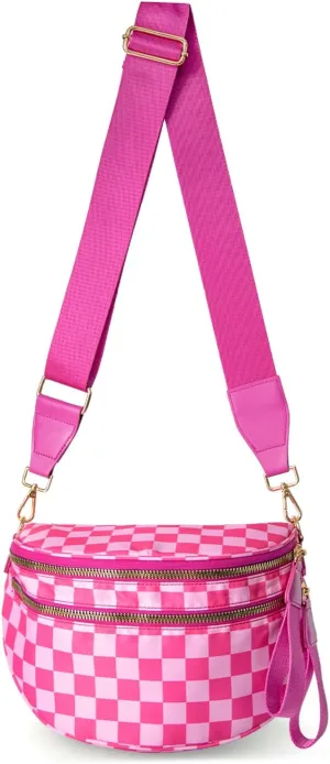 Checkered Crossbody Bag for Women Fanny Packs Shoulder Bum Bag Hobo Purses Handbags for Travel