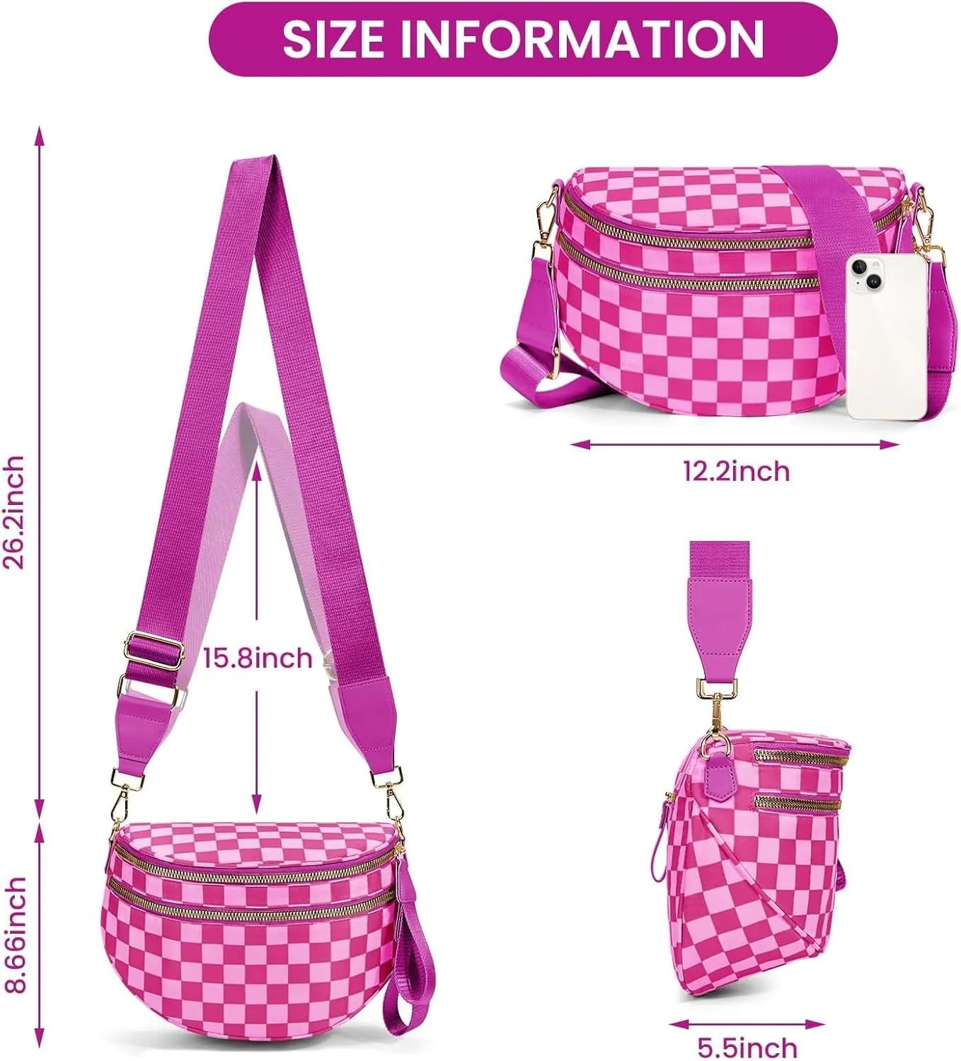 Checkered Crossbody Bag for Women Fanny Packs Shoulder Bum Bag Hobo Purses Handbags for Travel