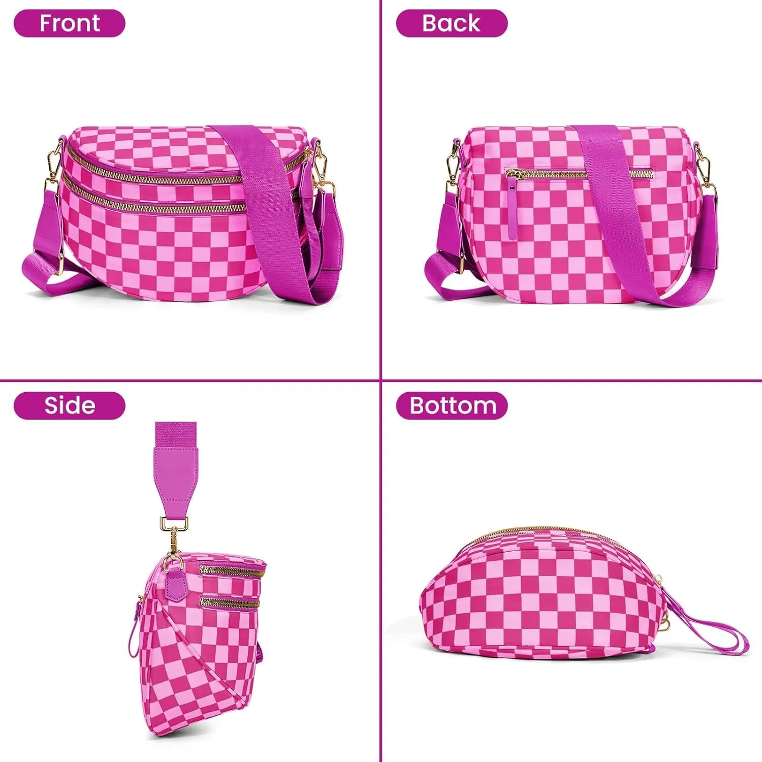 Checkered Crossbody Bag for Women Fanny Packs Shoulder Bum Bag Hobo Purses Handbags for Travel
