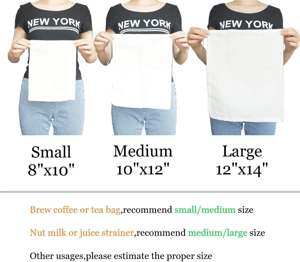 Cheesecloth Bags for Straining,Reusable Cold Brew Coffee Cheese Cloths Strainer,Large Nut Milk Tea Juice Bag,100% Natural Cotton Fine Mesh Filter Bags(Small,4 Pack)
