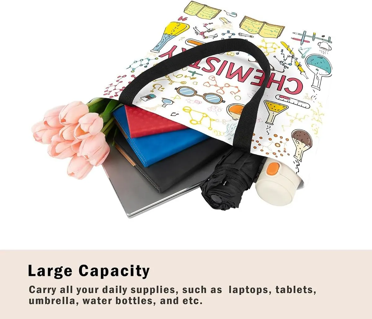 Chemical Equation Canvas Tote Bag for Women,Chemistry Large Capacity Gym Bag Science Students Learning Gift