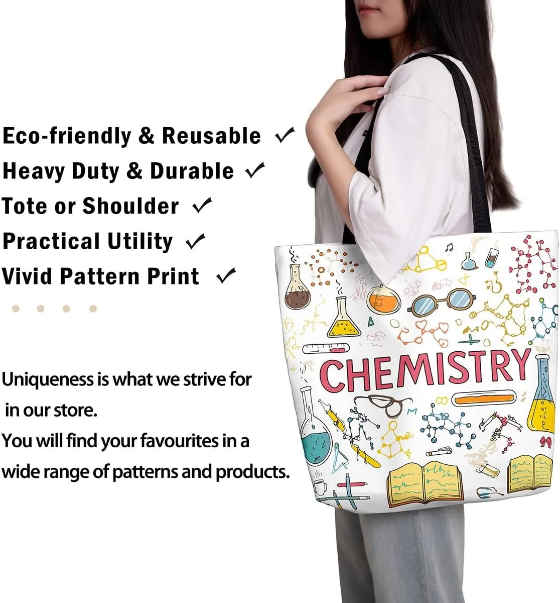 Chemical Equation Canvas Tote Bag for Women,Chemistry Large Capacity Gym Bag Science Students Learning Gift