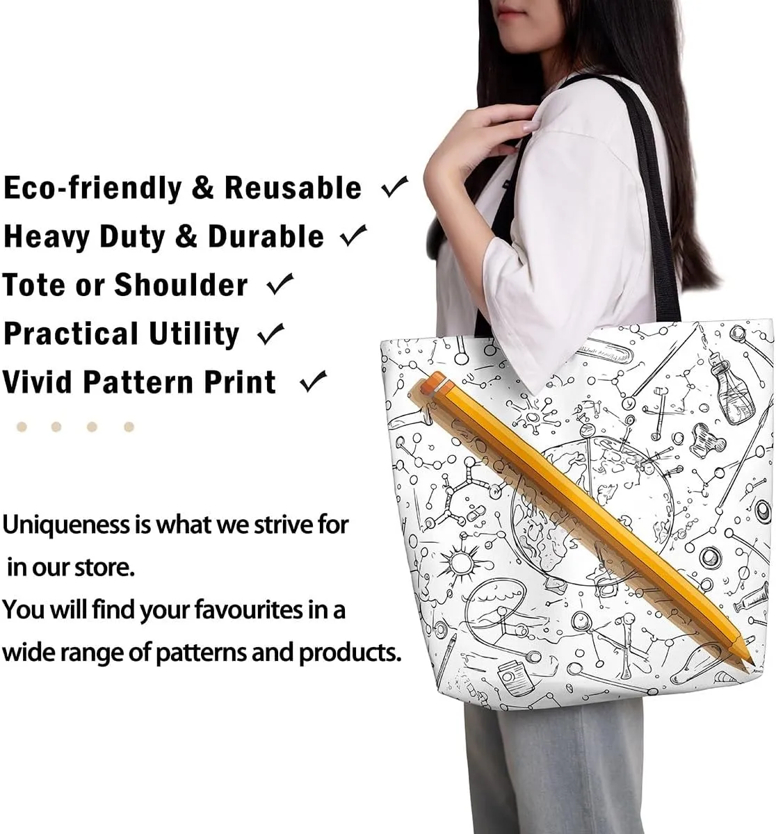 Chemical Equation Canvas Tote Bag for Women,Chemistry Large Capacity Gym Bag Science Students Learning Gift